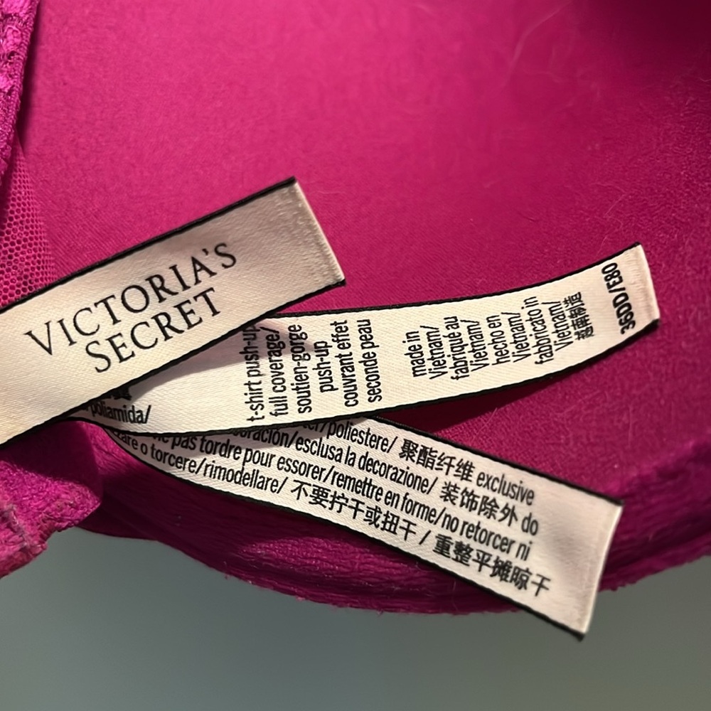 Victoria's Secret t-shirt Fuchsia Magenta Lace Bra 36DD - Picture 3 of 3